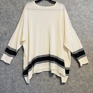 Eskandar Sweater Womens One Size Cream Black 100% Cashmere Knit Striped